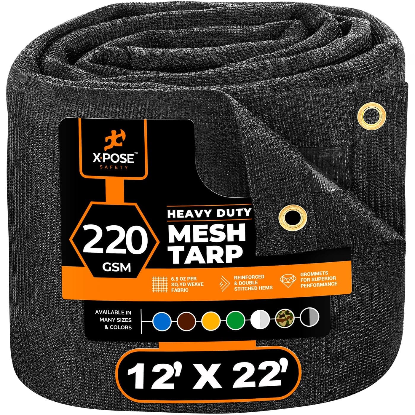 Xpose Safety Heavy Duty Mesh Tarp 12 x 22 Multipurpose Black Protective Cover with Air Flow Use for Tie Downs Shade Fences Canopies Dump Trucks Weather and Tear Resistant