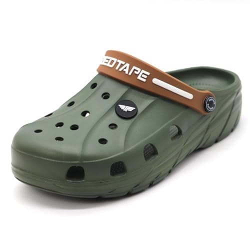 Red Tape Men's Designer Comfortable Clogs || Sandals with Adjustable Back Strap for Men Olive Green, 6 UK
