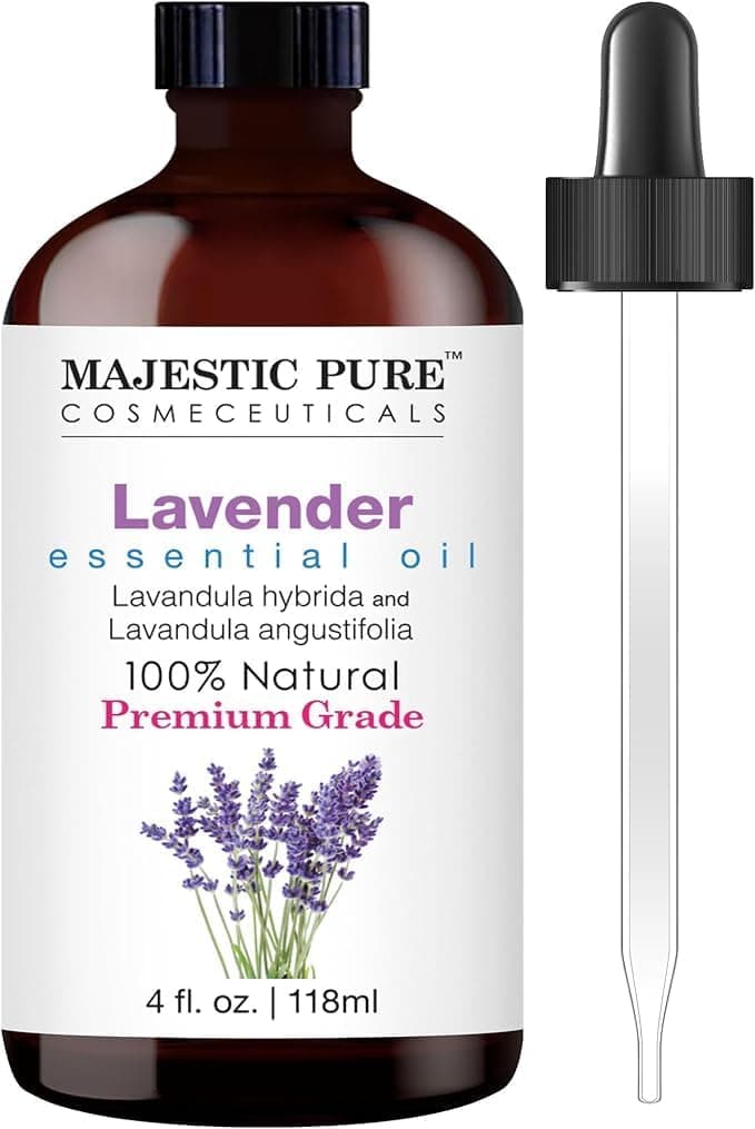 Majestic Pure Lavender Essential Oil with Glass Dropper Huge 4 Fl Oz 100 Pure and Natural Lavender Oil Premium Grade Essential Oils for Diffuser Aromatherapy Soap and Candle Making