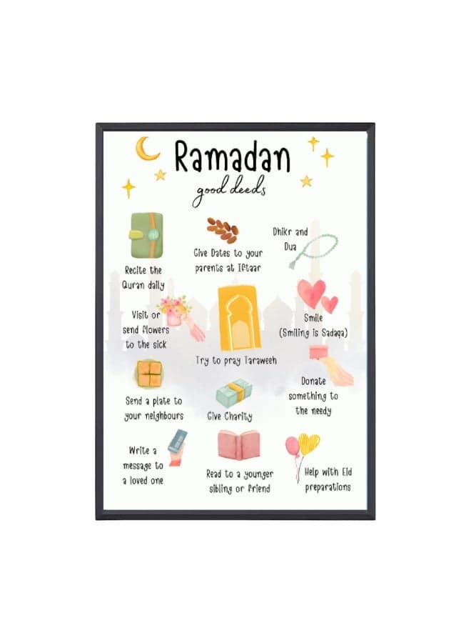 Ramadan A4 Photo Frame–Islamic Wall Art For Home And Office Decor–Inspirational Ramadan Decoration–Ideal For Living Room,Prayer Room Or Kids' Room