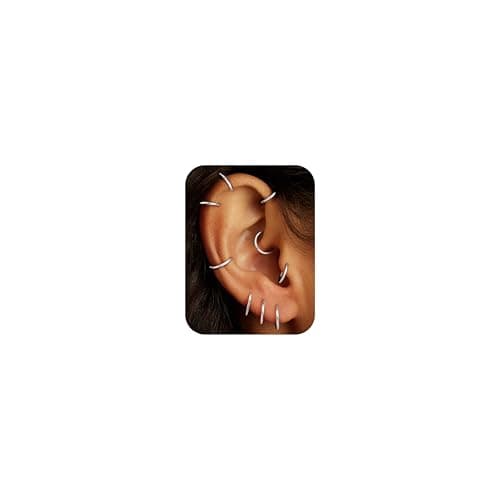 FIBO STEEL 16G Cartilage Hoop Earrings for Women Men - Stainless Steel Hinged Clicker Nose Hoop Rings Helix Septum Conch Daith Lip Tragus Piercing Jewelry Silver Plated 8mm 9 Pcs