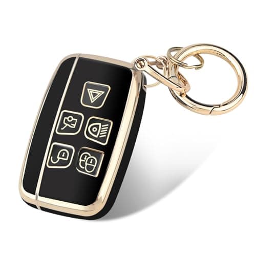 FT FUNTOR Key Fob Cover for Range Rover5 Buttons TPU for Land Rover Key Fob Cover with Golden EdgeCompatible with Land Rover LR4 Range Rover Sport Evoque Jaguar XJ Fpace BBlack