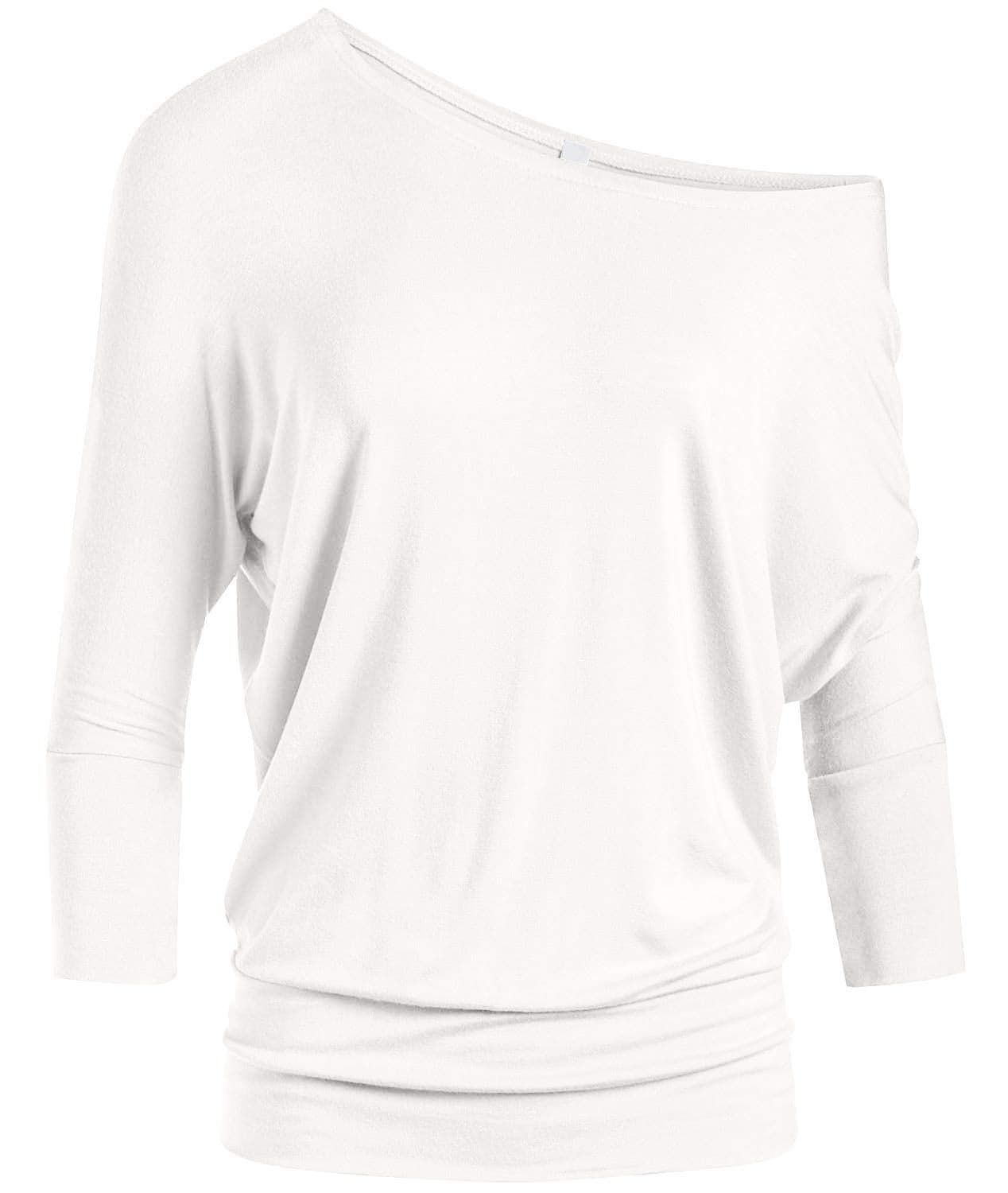 Womens Jersey Off the Shoulder Sweater Top Round Scoop Neck,Ivory,Large