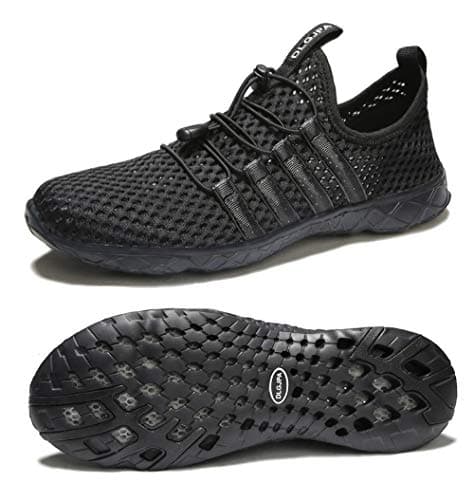 DLGJPA Men's Lightweight Quick Drying Water Shoes for Beach or Water Sports Slip On Walking Shoes AllBlack 10