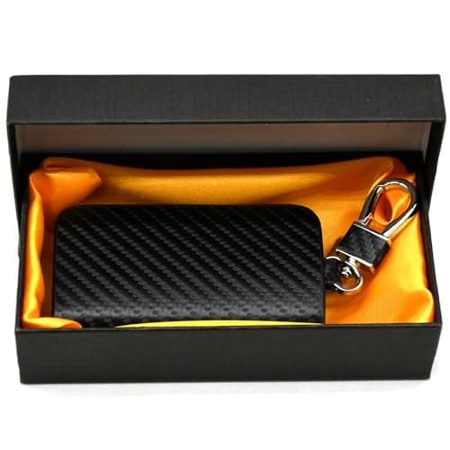KMH Premium Carbon Fiber Finish Car Key Wallet Bag | Wallet for Key Case Shell Pouch Cover Holder, Key Zipper Fob Protector | Smart Remote Keychain Holder with Metal Hook Keyring Zipper Bag (Black)