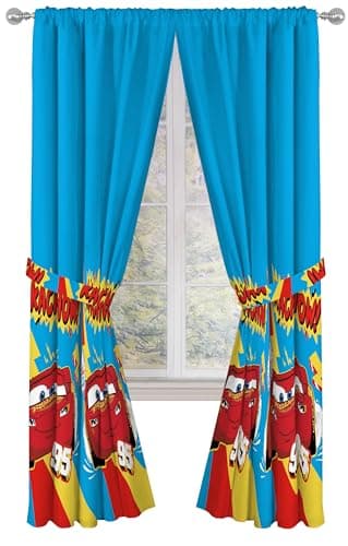 Sunny Side Up Window Curtains for Kids Bedroom 4Piece Drape Set with 2 Tiebacks Blue Cars 42 W x 84 L Pack of 2