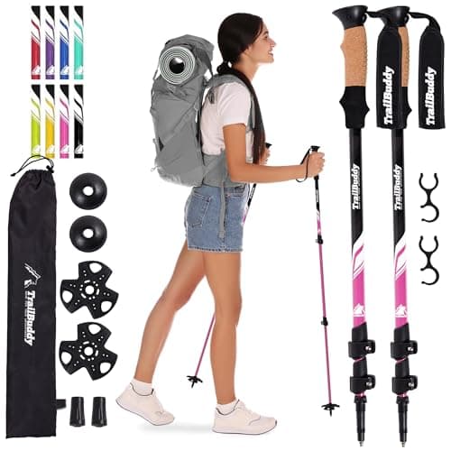 TrailBuddy Trekking Poles – Lightweight 7075 Aluminum Hiking Poles for Women, Men & Seniors – Collapsible Walking Sticks for Travel, Trails & Balance