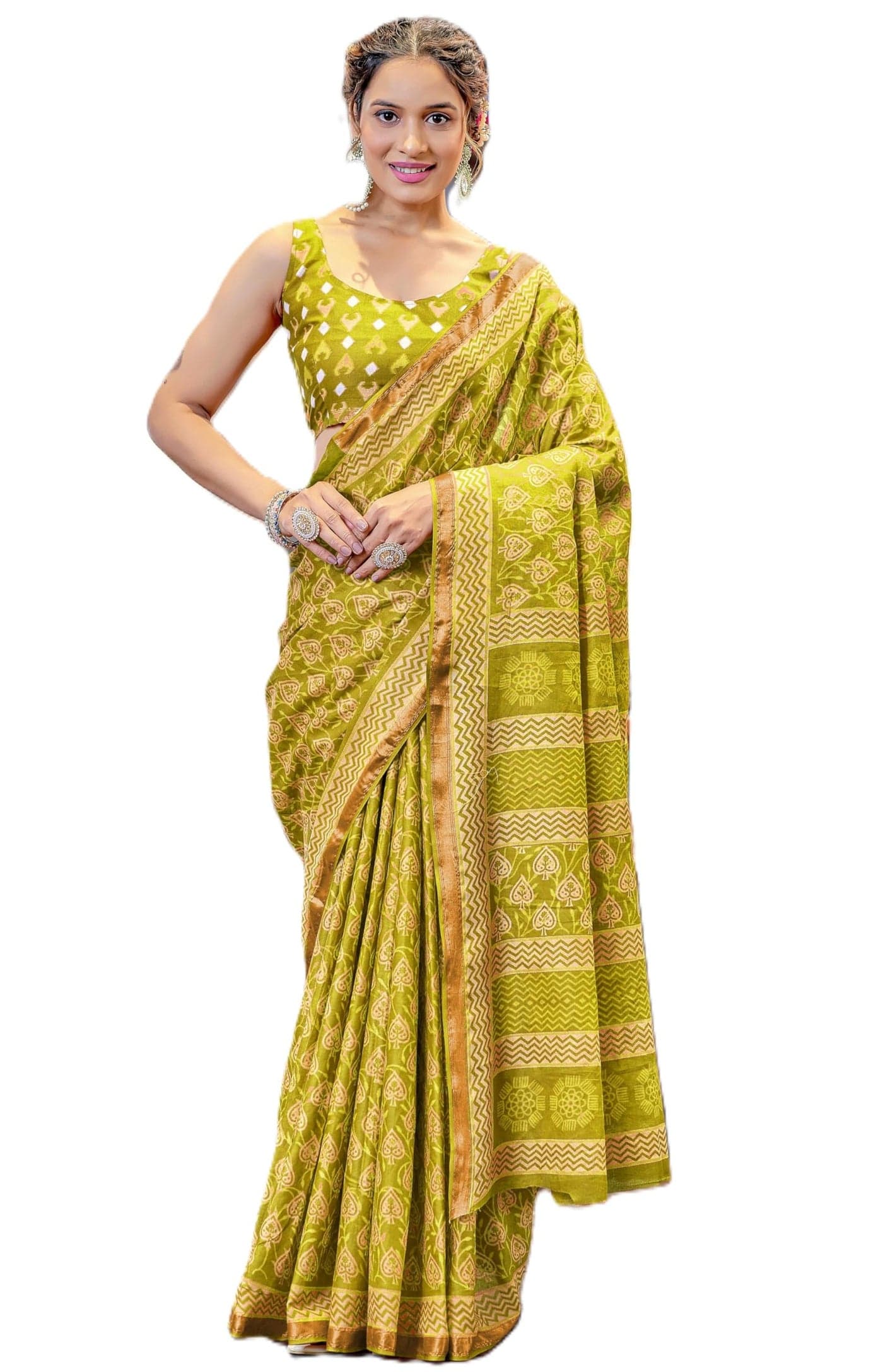 Panzora Women's Mul Cotton Printed Saree With Unstitched Blouse Piece