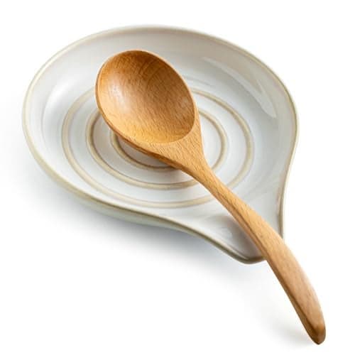LAUCHUH Spoon Rest for Stove Top, Ceramic Spoon Holder Large Spault Rest for Kitchen Counter Coffee Spoon Holder Cooking Utensil Rest Modern Farmhouse Kitchen Décor for Christmas, Cream, 5 Inch