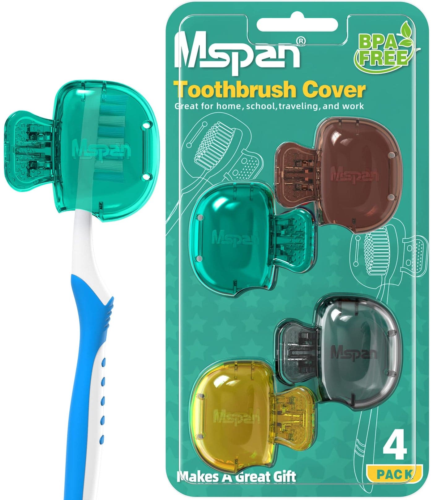 Mspan Toothbrush Protector Travel Cover Brush Head Cap Cute Clip Case Bulk Guard Oral Care Accessories Pod for Kids Adults