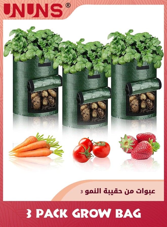3 Packs 10 Gallon Grow Bags,Fabric Planting Grow Bags For Potatoes,Heavy Duty Thickened Garden Bags To Grow Vegetables With Window And Handles,Green