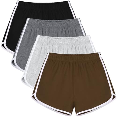 URATOT 4 Pack Women's Cotton Dance Yoga Sports Short Summer Running Athletic Pant Waistband Loose Shorts for Women
