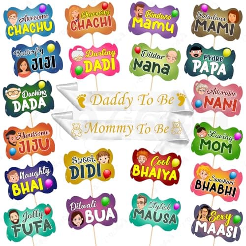 Zyozique® Baby Showers Decorations Combo| Baby Shower Props for Photoshoot - Baby Shower Photo Booth Props & Daddy To Be - Mommy To Be Sash (Pack Of 22)