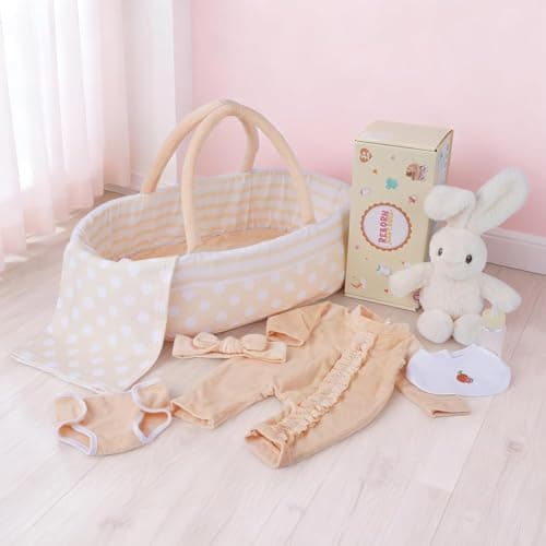 BABESIDE 8 PCS Reborn Baby Doll Clothes Set with Bassinet for 1722 Inch Dolls Babys Doll Clothes Outfit Accessories fit Baby Doll Girl Boys Yellow