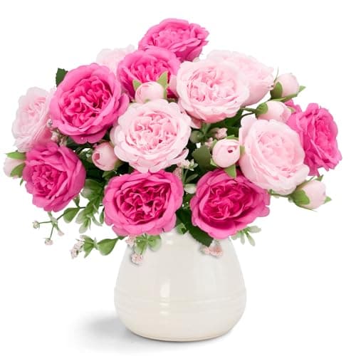 Philbinden 2 Packs Peonies Artificial Flowers,Silk Fake Peonies Faux Peonies Bouquet for Centerpiece Table Wedding Party Home Decor (2, Rose Pink, Large)