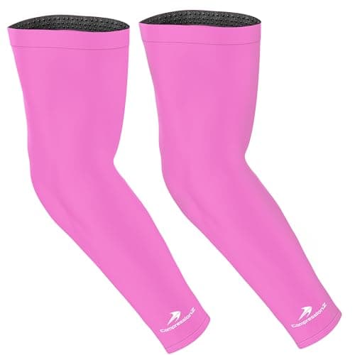 CompressionZ Compression Arm Sleeves for Men & Women| Cooling UV Sun Protection Elbow Pain Relief for All Sports and Recovery Pink Pair Small