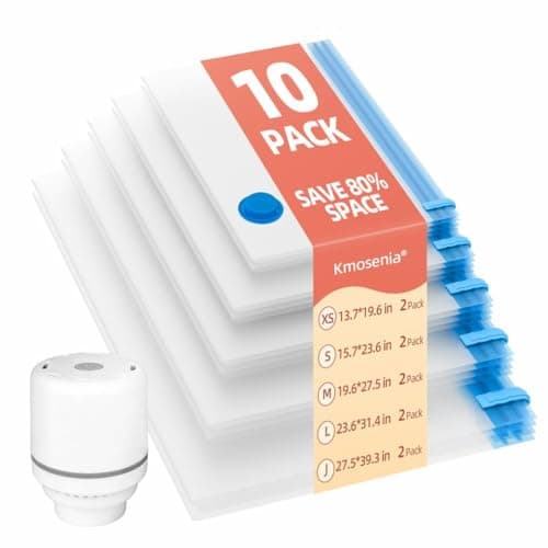 KMOSENIA Vacuum Storage Bags with Electric Pump Vacuum Seal Bags Space Saver Compression Bags for Clothing Pillows Blanket Bedding Comforters Travel Lugggage 10 Combo
