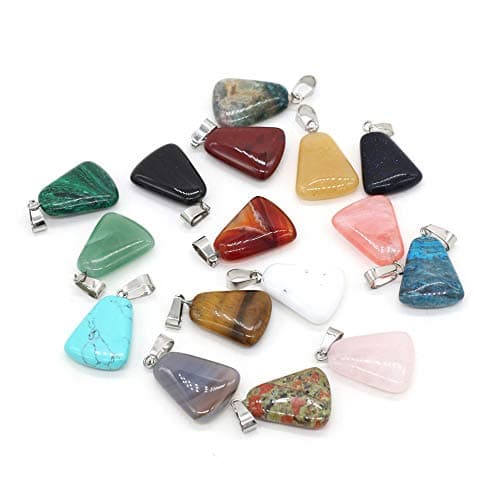 LE SKY 20 Pcs natural stone pendants trapezoid shape mixed color chakra semi-precious gemstone charms for jewelry making