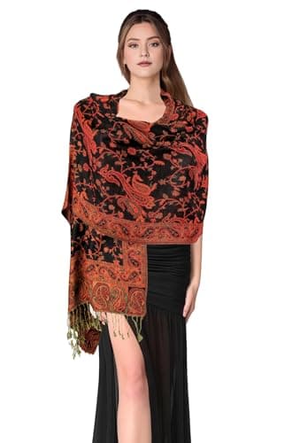 PASKMLNA Reversible Paisley Pashmina Shawl Wrap Elegant Colors (023-05Red/blk)