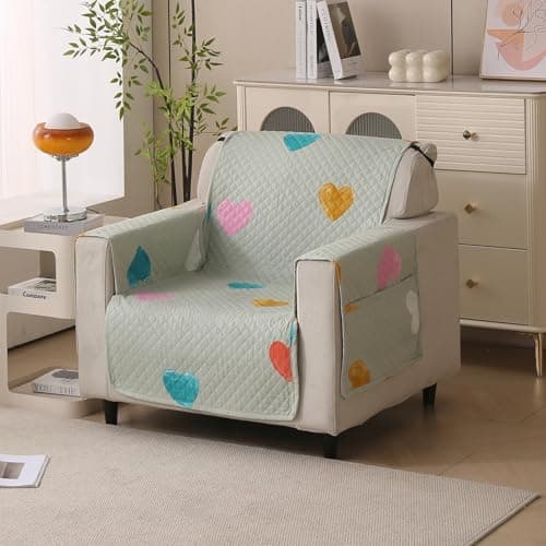 House of Quirk Polyester Sofa Cover Mat - Anti-Slip, Waterproof Couch Protector for Pets - Machine Washable Furniture Protector ((Minty Hearts, 175x60 cm, One Seater))