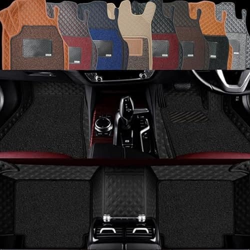 AutoClow Premium 7D Car Mat Full Set for Tata Nexon EV (Model:2019-2026) || Luxury Leather Dual-Stitch Full Set 7D Car Floor Mat || 100% Waterproof || Color : Black Stitch-Black Grass (Design-1)