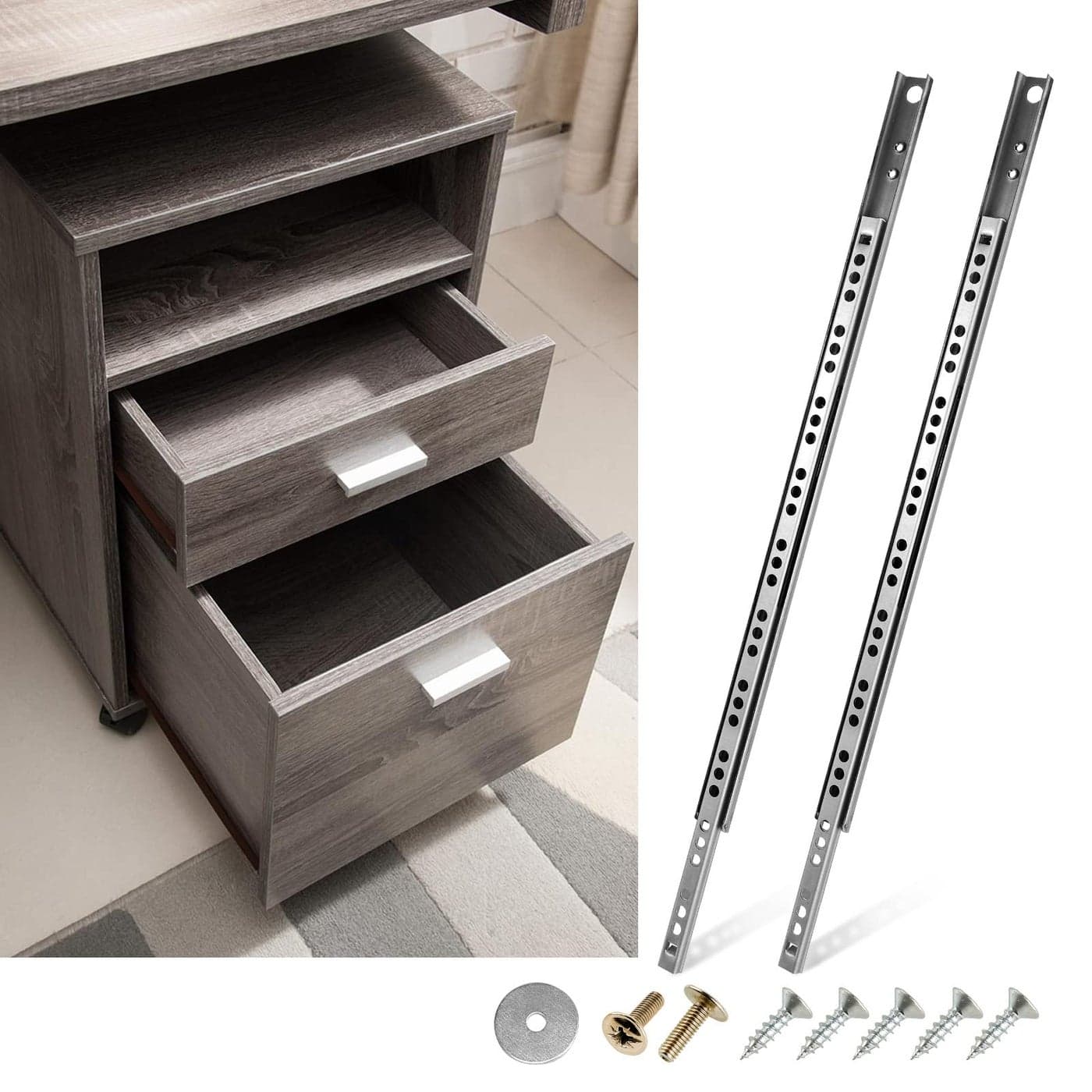 Masendelk 2pcs Ball Bearing Drawer Slides 135 Inch 342mm 2 Fold Metal Drawer Tracks Two Way Slide Track Rail Glides with Mounting Screws 067 Inch Wide