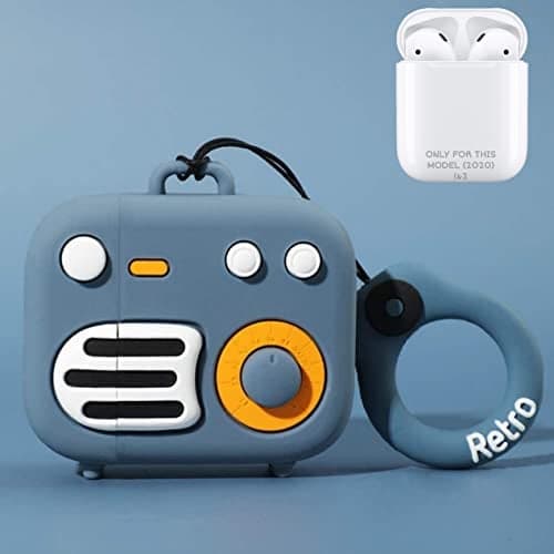 EMOH ROCED Apple Airpods Case Cover for 1St&2Nd Generation Protective Shock Proof Case Cover Compatible with Airpods 2&1 with Keychain (Retro) Blue
