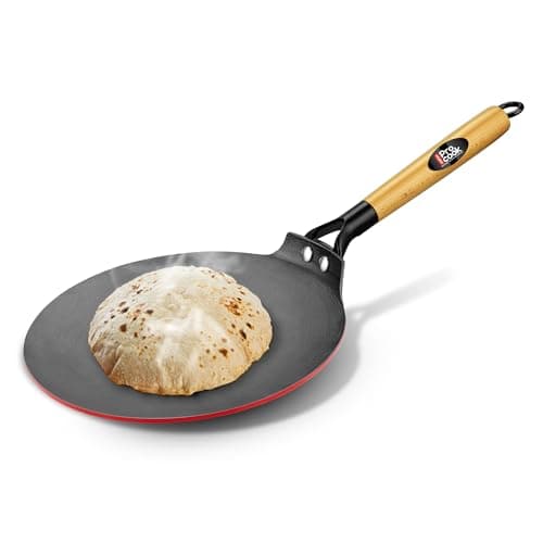 MILTON Pro cook Induction Cookware & Gas Stove Friendly Enameled Cast Iron Roti Tawa 26 cm | Concave Tawa | Rust Proof | Pre-Seasoned Iron Tawa for Chapati & Phulka | 5 Year Warranty | Red