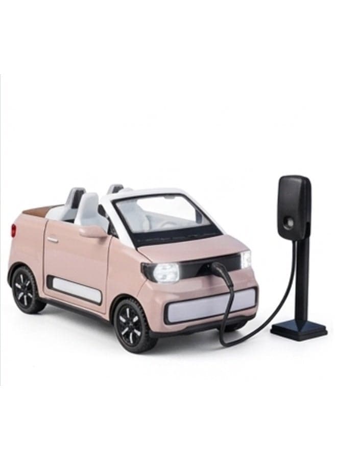 1:24 Scale Simulation of Wuling Hongguang Mini Electric Diecast Car with Charging Station – Metal EV Toy Vehicle with Sound, Light & Convertible Feature, Gift for Kids