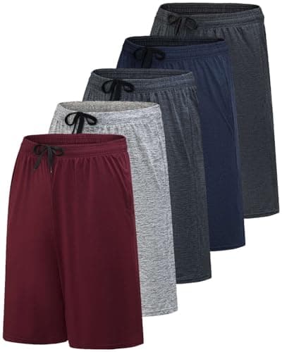Real Essentials Men’s 5 Pack: 9" Dry-Fit Shorts – Athletic Gym, Workout, Basketball, Running, Casual Lounge Active Pockets, Set 17, XL