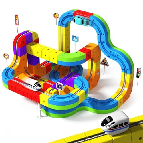 Goody King Electric Train Set for Kids 3D DIY Track Building Kits with Train and Traffic Signs STEM Car Toy Set for Kids 3 Years Old Boys Girls Birthday
