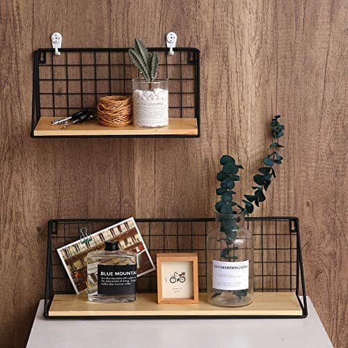 INDIAN DECOR 28003 Hanging Wire Storage Organizer Floating Shelf Black Pack of 2