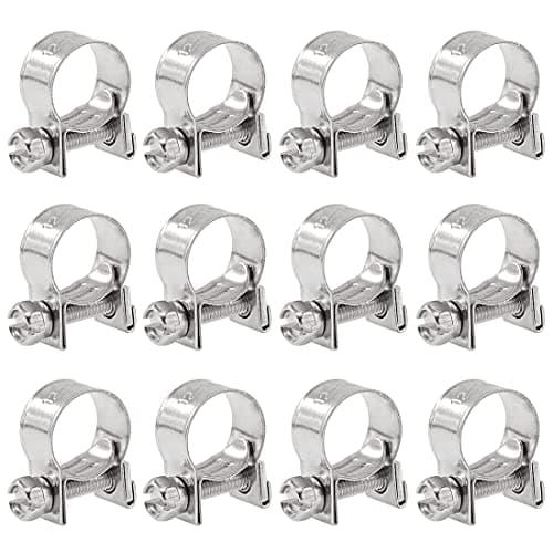 Glarks 12Pack 12-14mm Stainless Steel Mini Fuel Injection Hose Clamps Adjustable Pipe Hose Clip Tube Clamps Set (15/32''-9/16'' Dia)