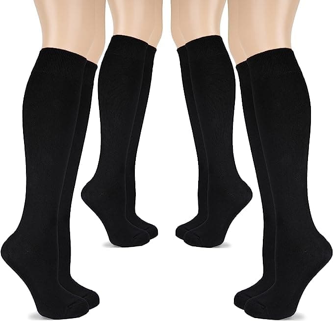 WKLOUYHE 4 Pairs Girls Knee High Socks Cotton School Uniform Socks Kids Soccer Outdoor Long Tube_Pack Of 4(Black,4-5 Years)