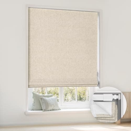 LazBlinds No Tools No Drill Cordless Roman Shades for Windows, Blackout Thermal Insulated UV Blocking Window Blinds, Room Darkening Fabric Blinds for Indoor Windows, 27'' W x 64'' H, Beige