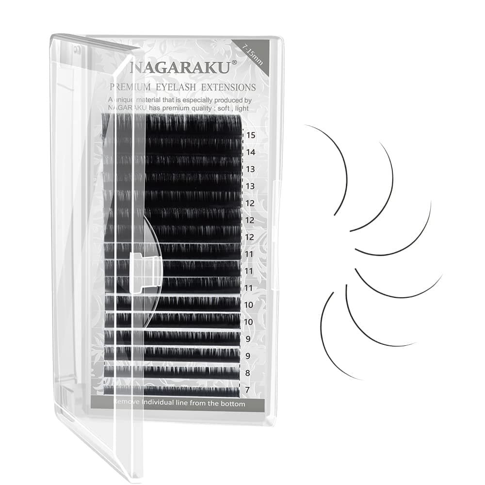 NAGARAKU Eyelash Extensions Individual Lashes 715mm Mix Tray Classic Matte Black Soft Natural 16 rows Eyelashes CurlDD 005mm