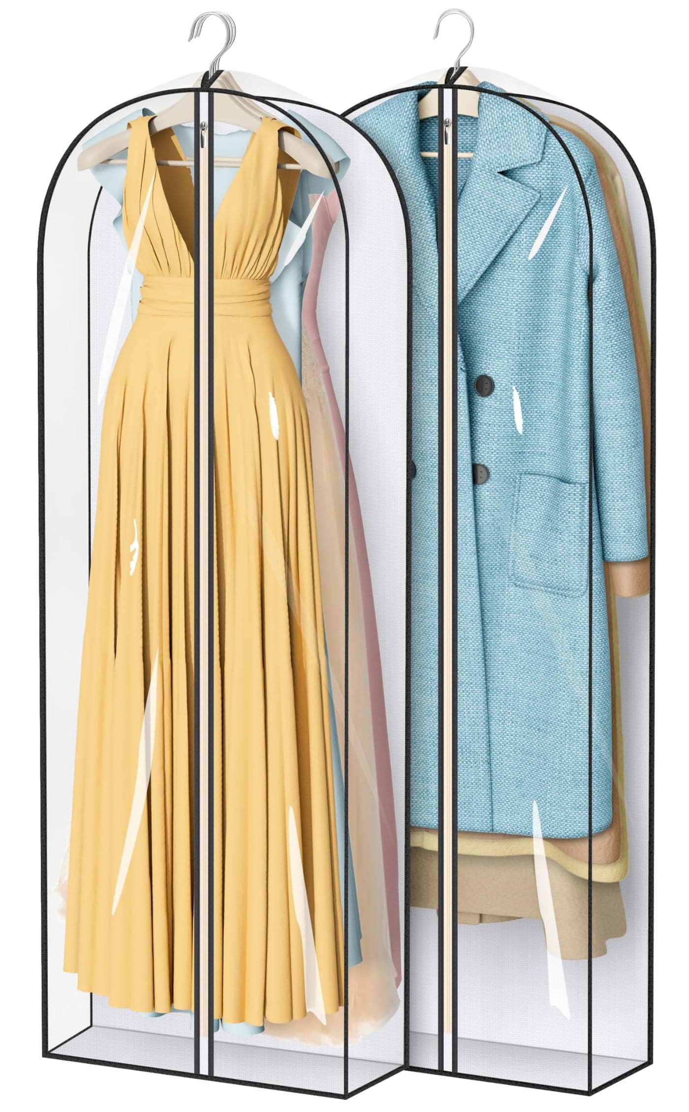 MISSLO 65 Clear Garment Bags for Hanging Clothes 4 Gusseted Dress Bags for Gowns Long Dress Cover for Closet Storage Dress Protector Bag 2 Packs