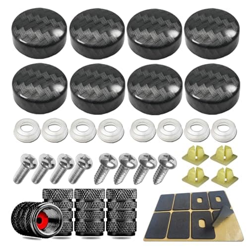 YoUoY License Plate Screws -Carbon Fiber Pattern Printing, Plastic License Plate Caps Cover for Carbon License Plate Frame Holder, Front Rear Car Tag Bolts