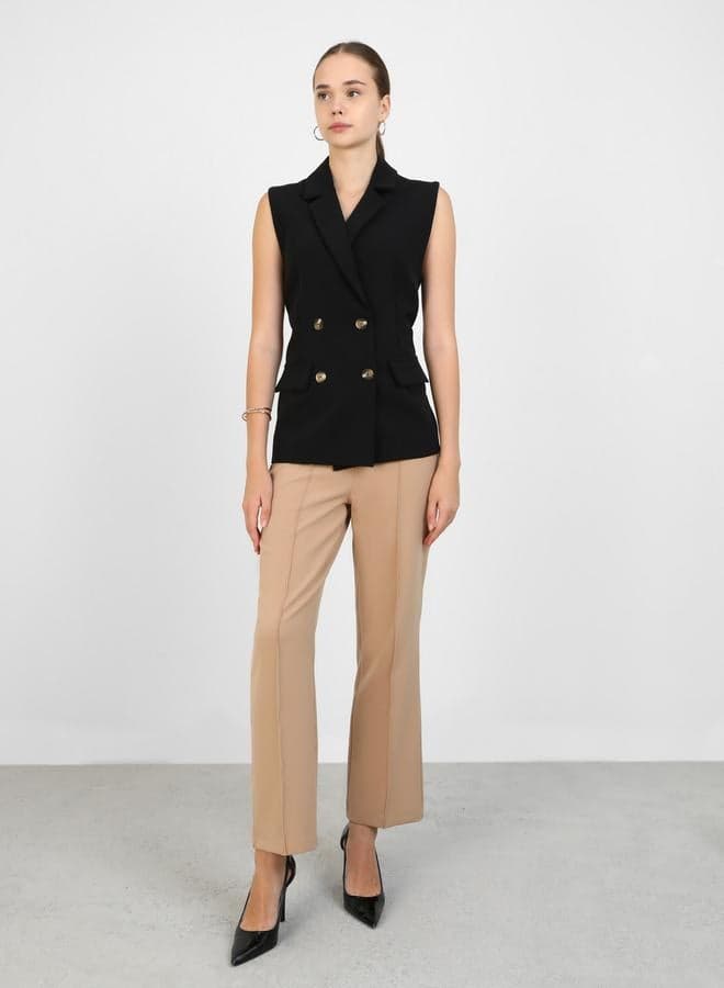 Solid Mid Rise Regular Fit Trousers with Pintuck Detail