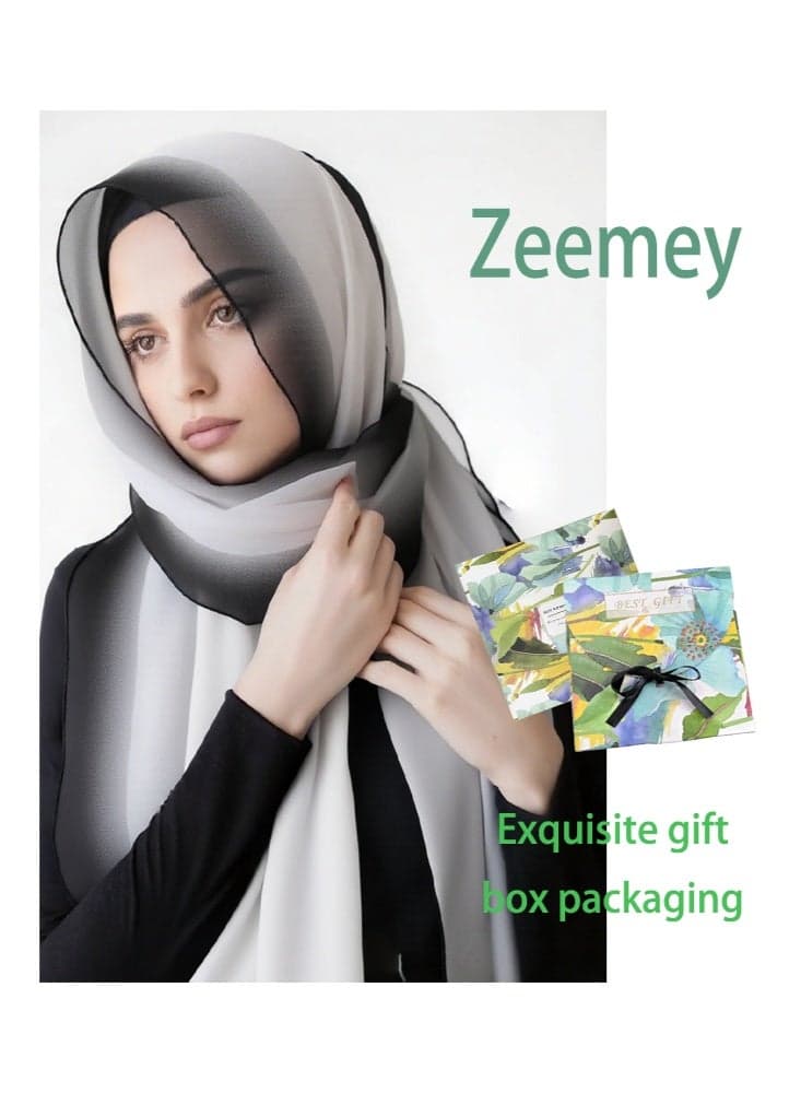 Gradient black chiffon long scarf, with rich color layers and soft and smooth texture, suitable for multiple scenes, adding elegance and romance to the overall look 165*50cm