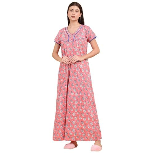 Sweet Dreams Women Printed Night Dress Peach