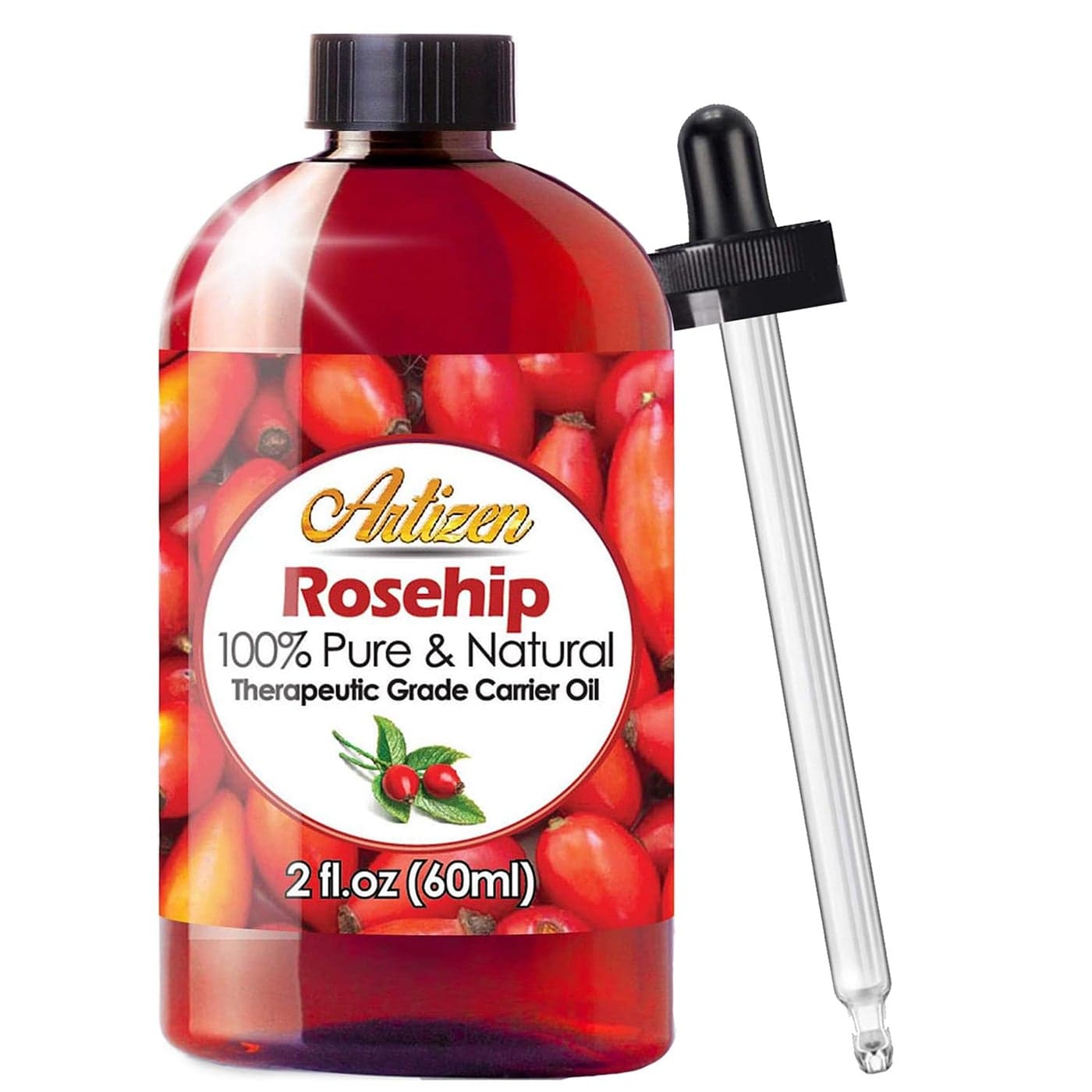 Artizen 2oz Rosehip Oil Pure Natural Cold Pressed Harvested from Fresh Roses Bushes Rose Seed Rose Hip Oil for Your Skin Face Nails Hands