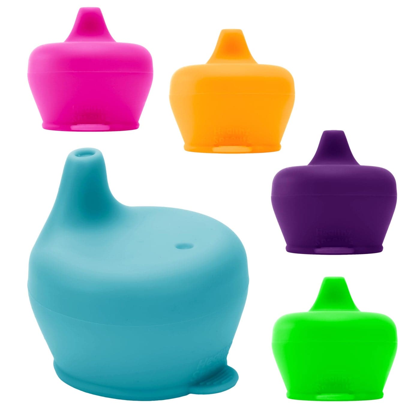 Healthy Sprouts Silicone Sippy Cup Lids Spill Proof Fits Any Cup BPAFree Durable Soft for Babies Toddlers Quick to Attach 5 Pack Silicone Lids for Cups Purple Pink Green Orange Teal