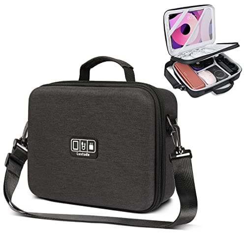 Luxtude Electronic Organizer Travel Case Large, Hard Case for Electronics, EVA Tech Organizers, Travel Cable Bag with Shoulder Strap, Charger Organizers Carrying Cases for iPad(Up to 11’’)