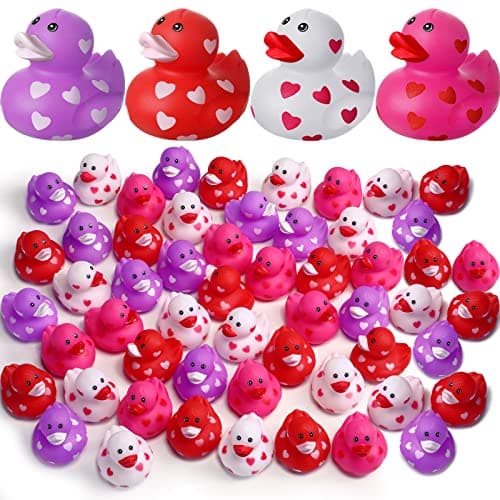 Jerify 72 Pcs 2 Inch Valentine Rubber Duckies Packs Valentines Day Heart Small Tiny Rubber Ducks for Pool Bathtub Toys Party Favors Decorations Classroom Prizes Exchange Gifts Romantic