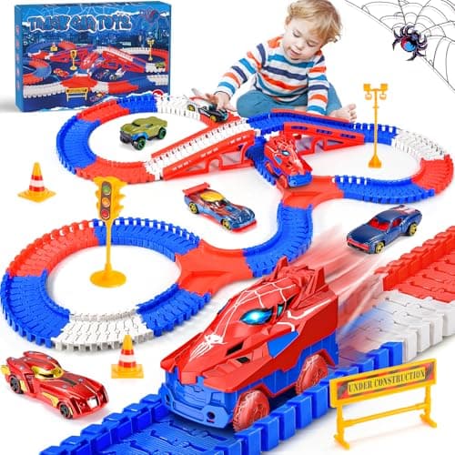 Aetyni Spider Toys for Boys 34 251 PCS Spider Race Track with 5 Alloy Cars Toys for 3 4 5 6 Year Old Boys Car Tracks for Kids Toddler Boy Age 35 46 68 Christmas Birthday Gifts