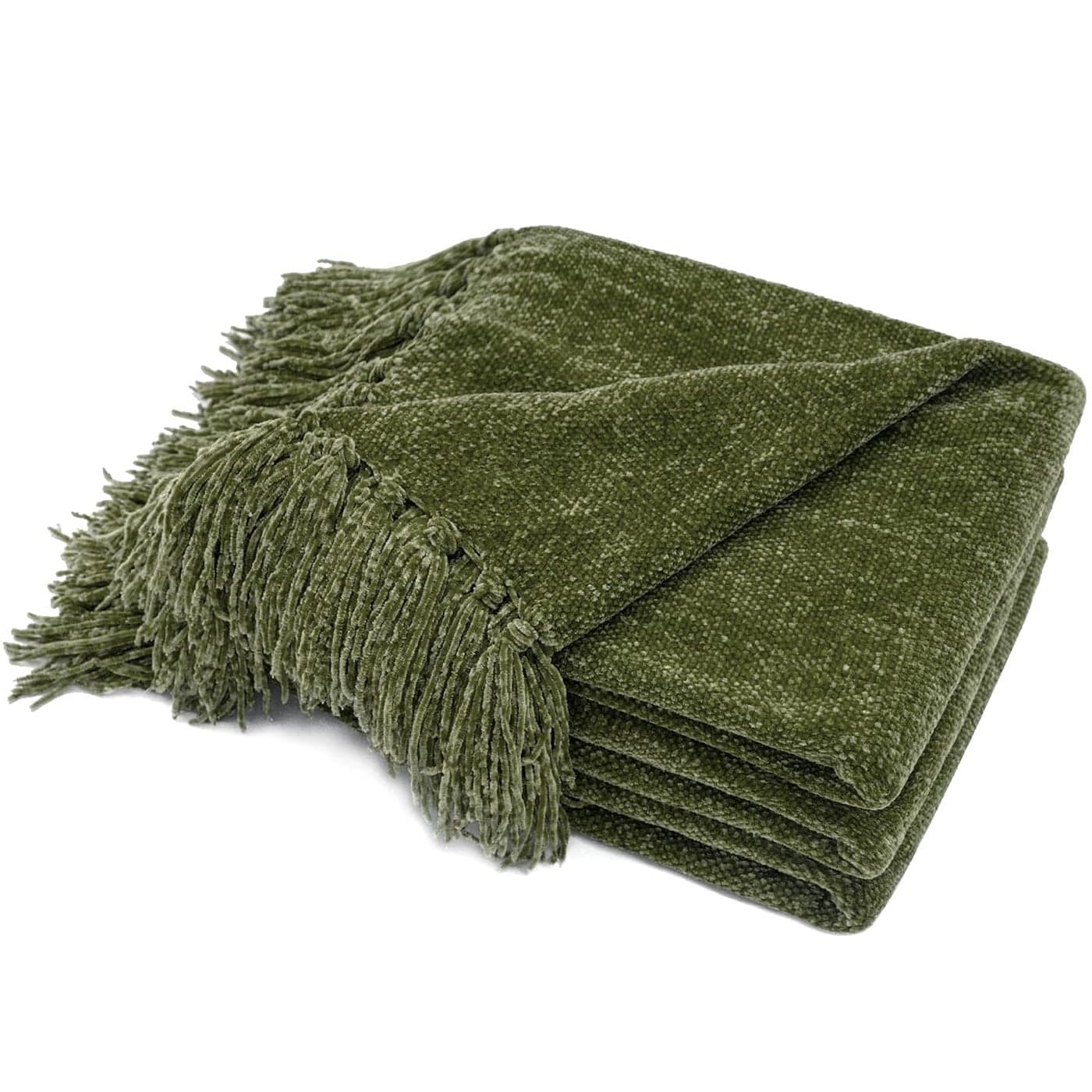 RECYCO Throw Blanket Soft Cozy Chenille Throw Blanket with Fringe Tassel for Couch Sofa Chair Bed Living Room Gift Loden Green 60 x 80