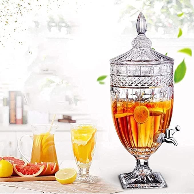 Axenia 2L Glass Water Dispenser with TapJuice Detox Dispenser Crystal Cut Design Decorative Drink Container for Water Juice Multi Design 1 pcs