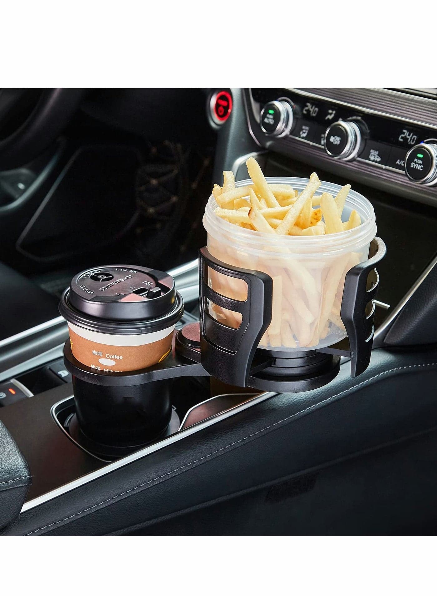 2 in 1 Multifunctional Car Cup Holder Expander Adapter with Adjustable Base, All Purpose and Organizer for Snack Bottles Cups Drinks 360 Degrees Rotating Dual Mount