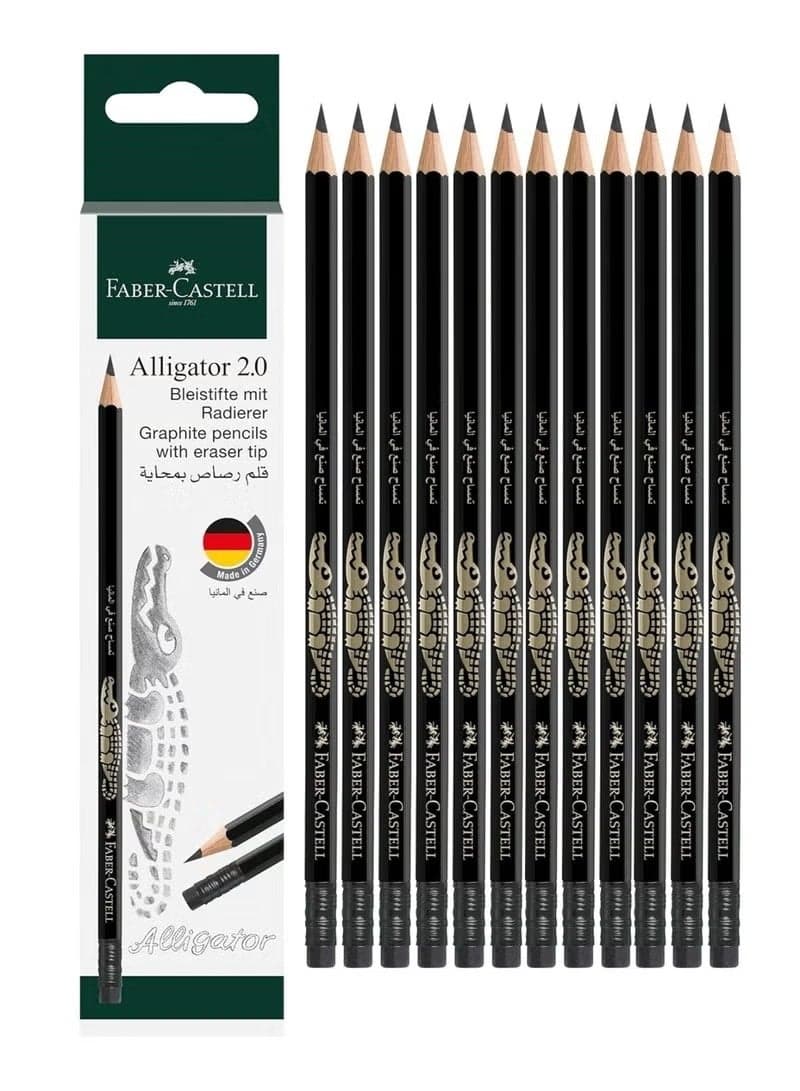 Alligator Graphite Pencils HB2 with Eraser Tip 12 Pieces Writing and Drawing Set